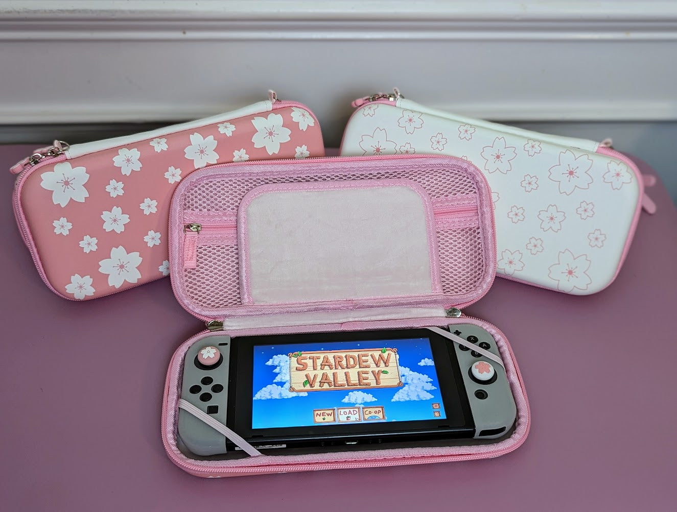 Nintendo Switch Classic and Oled Case - Double Sided Pink and White Sakura Cherry Blossom Carrying Case